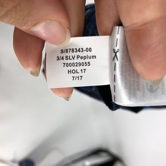 Banana Republic Dark Blue Floral 3/4 Sleeve Peplum Hem Midi Dress 10 - Picture 14 of 16